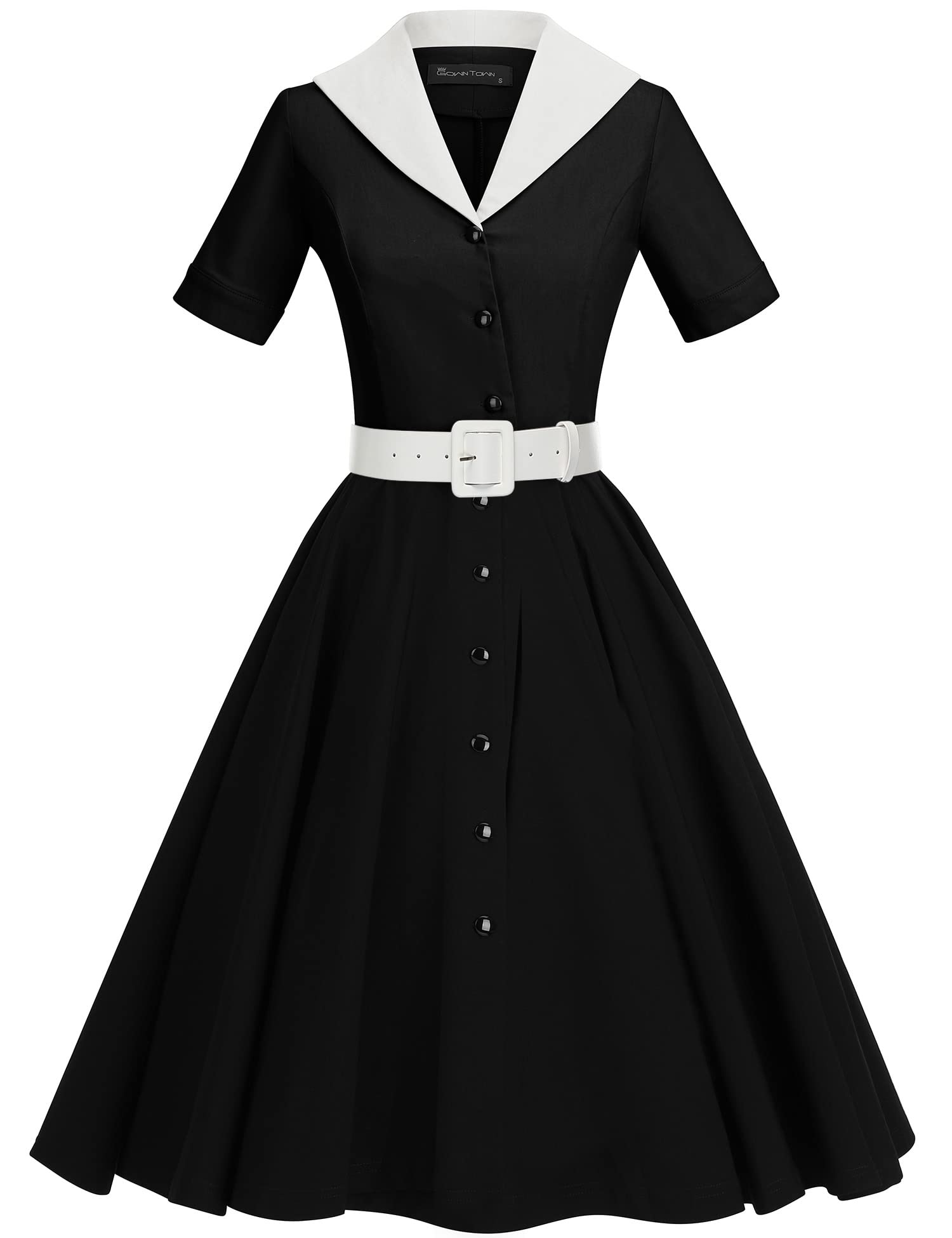 GownTown 1950s Vintage Women's Midi Shirt Dress with Belt - Elegant Cocktail Party Dress for Women, Perfect for Office, Date Night & Special Occasions