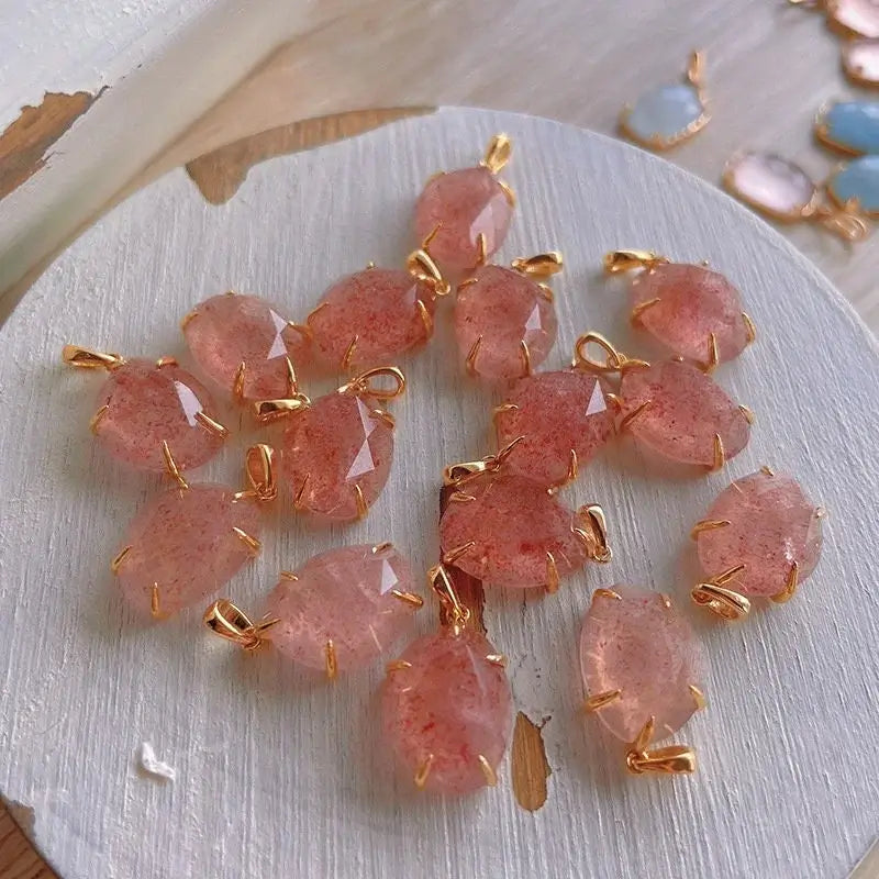 Dainty Strawberry Pink Gemstone Necklace for Women - Elegant Rose Quartz Pendant Jewelry Gift | Perfect for Valentine's Day, Anniversary & Everyday Wear | HJZB 250