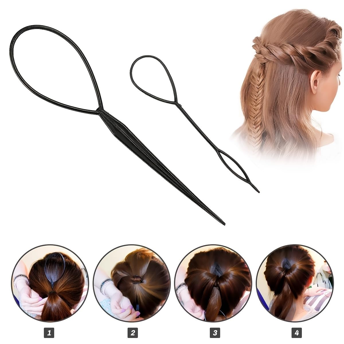 Topsy Tail Hair Braid Tool – Plastic Ponytail Maker & Styling Accessory with Bonus Hair Holder (2-Pack) – Perfect for Quick Updos, Braids & Ponytails