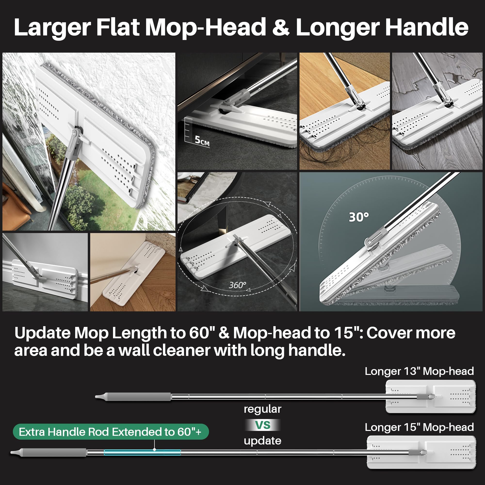 JOYMOOP Microfiber Flat Mop with 60