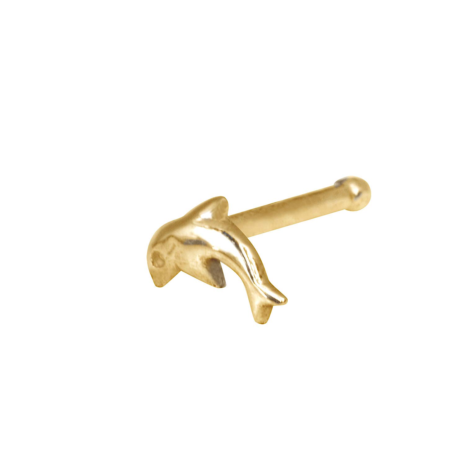 14K Yellow Gold Dolphin Nose Stud - Hypoallergenic Body Jewelry for Women | Perfect for Cartilage, Nose Piercing & Everyday Wear
