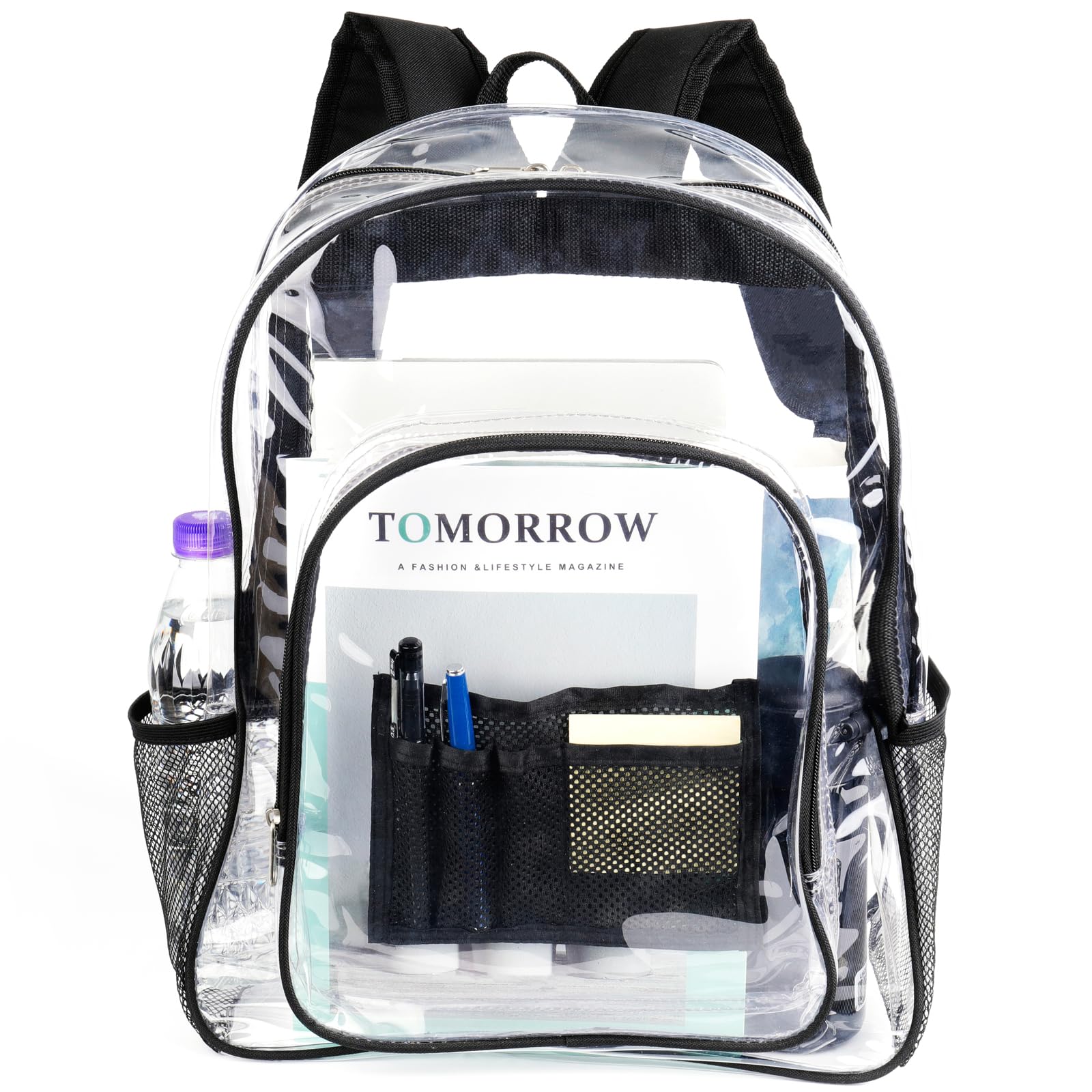 Heavy Duty Clear Backpack for School & Work - Black PVC