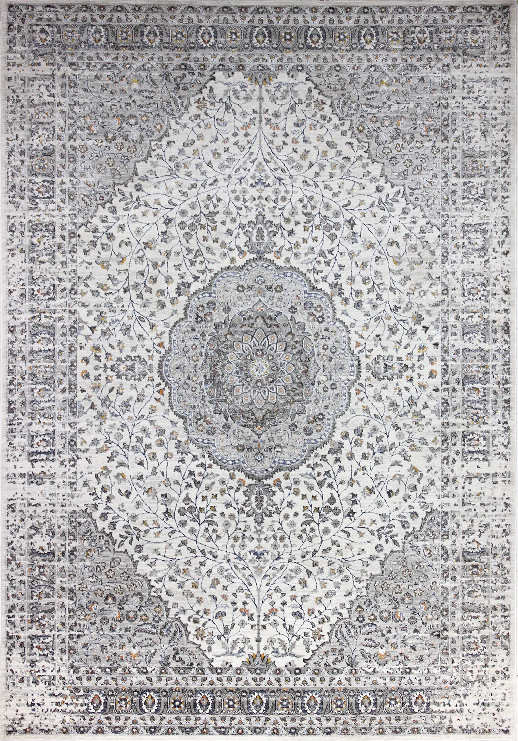 Bashian Collection Luxury Power Loom Polypropylene & Polyester Area Rug - 7.6’ x 9.6’ Ivory Runner Rug for Entryway, Living Room, Bedroom - Soft & Durable Home Decor for Modern Interior Design