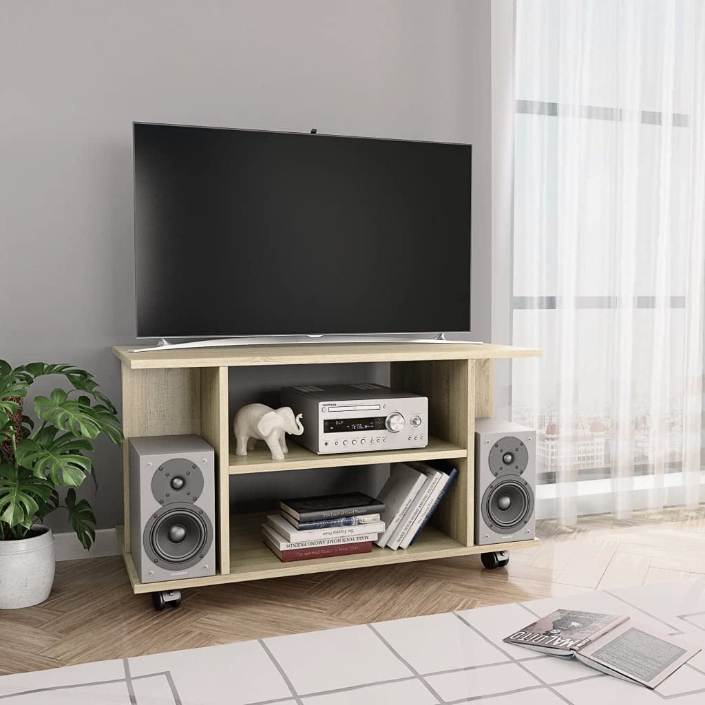 Lockable Wheel TV Stand for 40 Inch TVs - Modern Entertainment Center with Open Shelves, Portable TV Console for Living Room & Bedroom (31.5