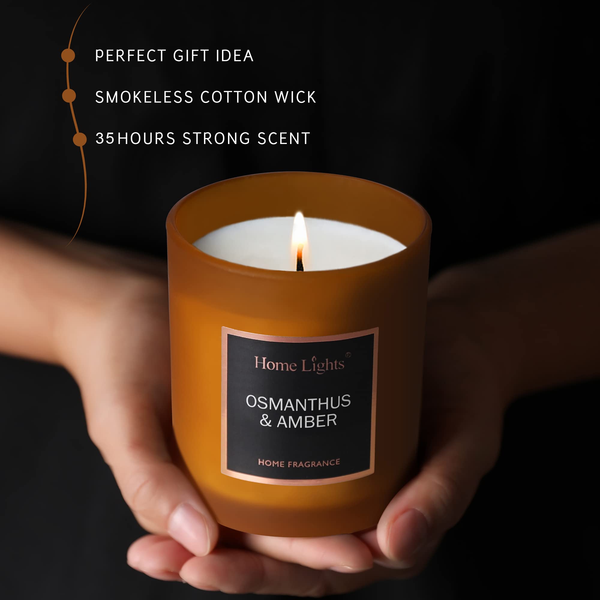 HomeLights Luxury Scented Soy Wax Candle - Osmanthus & Amber Fragrance, Home Decor Gift for Relaxation, Romantic Ambiance & Aromatherapy