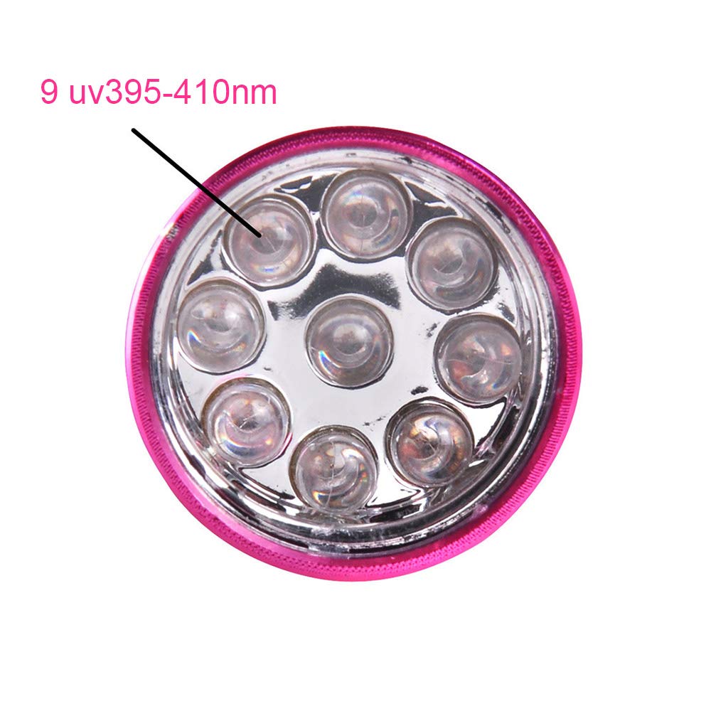 9 LED 395nm UV Flashlight - Mini Handheld Nail Dryer & Gel Curing Lamp for Nail Art, Facial Mask Detector | Perfect for Home Manicures & Beauty Treatments (Pink)
