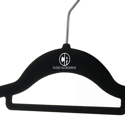 50 Pack Velvet Hangers with Tie Bar & Non-Slip Shoulders - Heavy Duty Closet Organizers for Suits, Dresses & Coats - Space Saving 360° Chrome Hook Hangers (Black) - Perfect for Wardrobe Organization & Travel Luggage