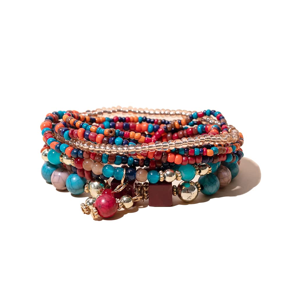 Bohemian Rice Bead Bracelets for Women - Stretchable Stackable Layering Friendship Bracelets - Boho Jewelry for Summer & Holiday - Perfect for Beach, Festival, and Everyday Wear