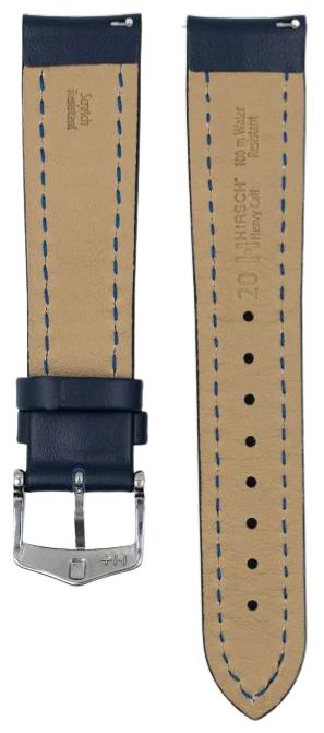 Hirsch Heavy Calf Blue 22mm Leather Watch Strap - Premium Replacement Band for Men's Watches | Perfect for Dress Watches, Business & Formal Occasions