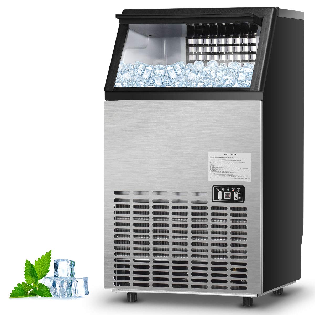 Costzon 110LBS/24H Commercial Ice Maker Machine - Stainless Steel Free-Standing Ice Machine with 33LBS Storage Bin | Perfect for Home, Restaurant, Coffee Shop & Bar Use | Includes Ice Scoop & Drain Hose (Silver) | Ideal for Parties, Beverage Service & Food Preservation