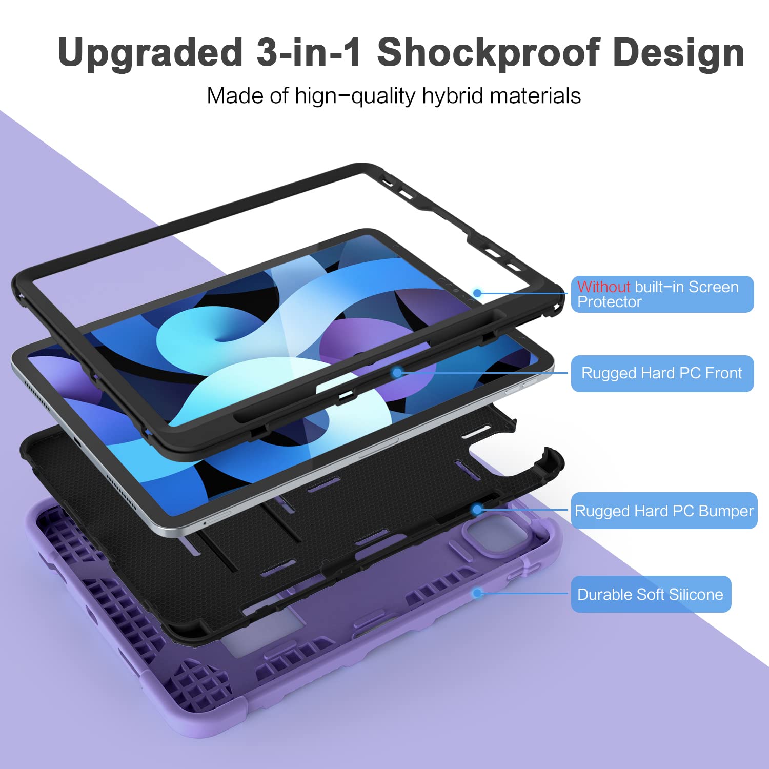 Shockproof Kids Case for iPad Air 5th/4th Generation 10.9 Inch (2022/2020) | Heavy Duty Rugged Protective Cover with Apple Pencil 2nd Gen Charging Support | Purple | Perfect for School, Travel & Outdoor Activities