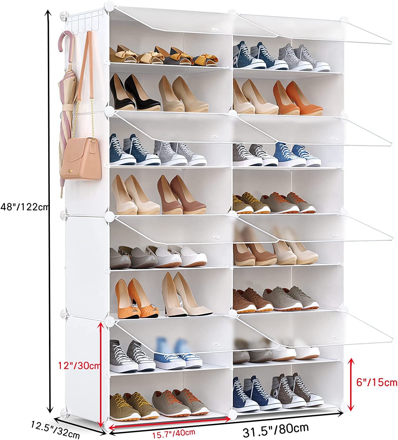 32-Pair Shoe Rack Organizer with Doors - Space Saving Shoe Storage Cabinet for Closet, Entryway, Hallway & Bedroom - Perfect for Organizing Sneakers, Boots & Heels