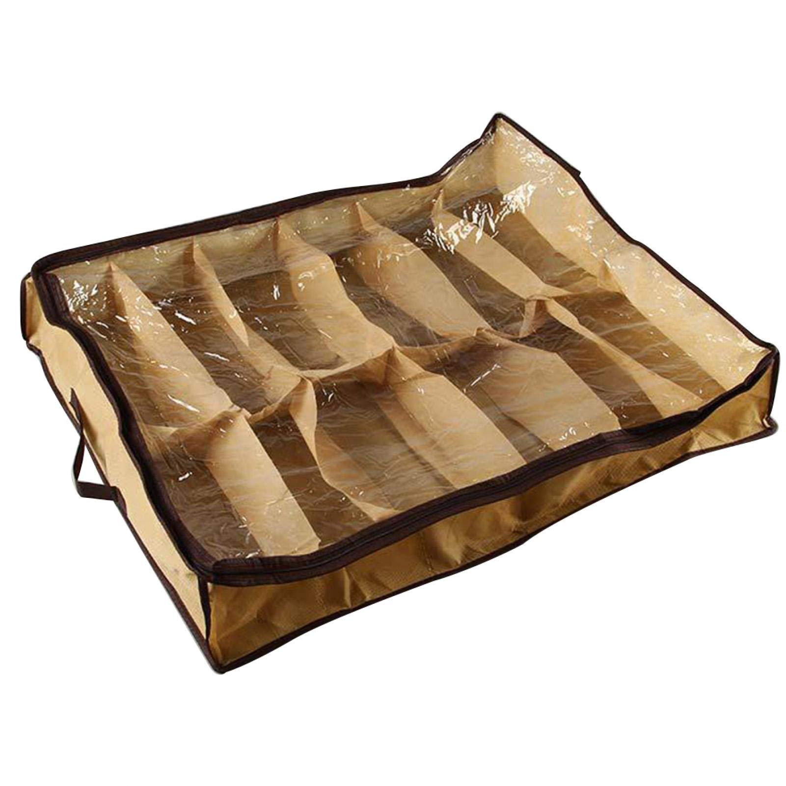 EMVANV Under Bed Shoe Storage Organizer - 12 Compartment Waterproof Shoe Box with Zipper Closure | Non-Woven Fabric & PVC Dustproof Sneaker Container | Perfect for Bedroom, Closet & Travel Shoe Organization (1 Pack)