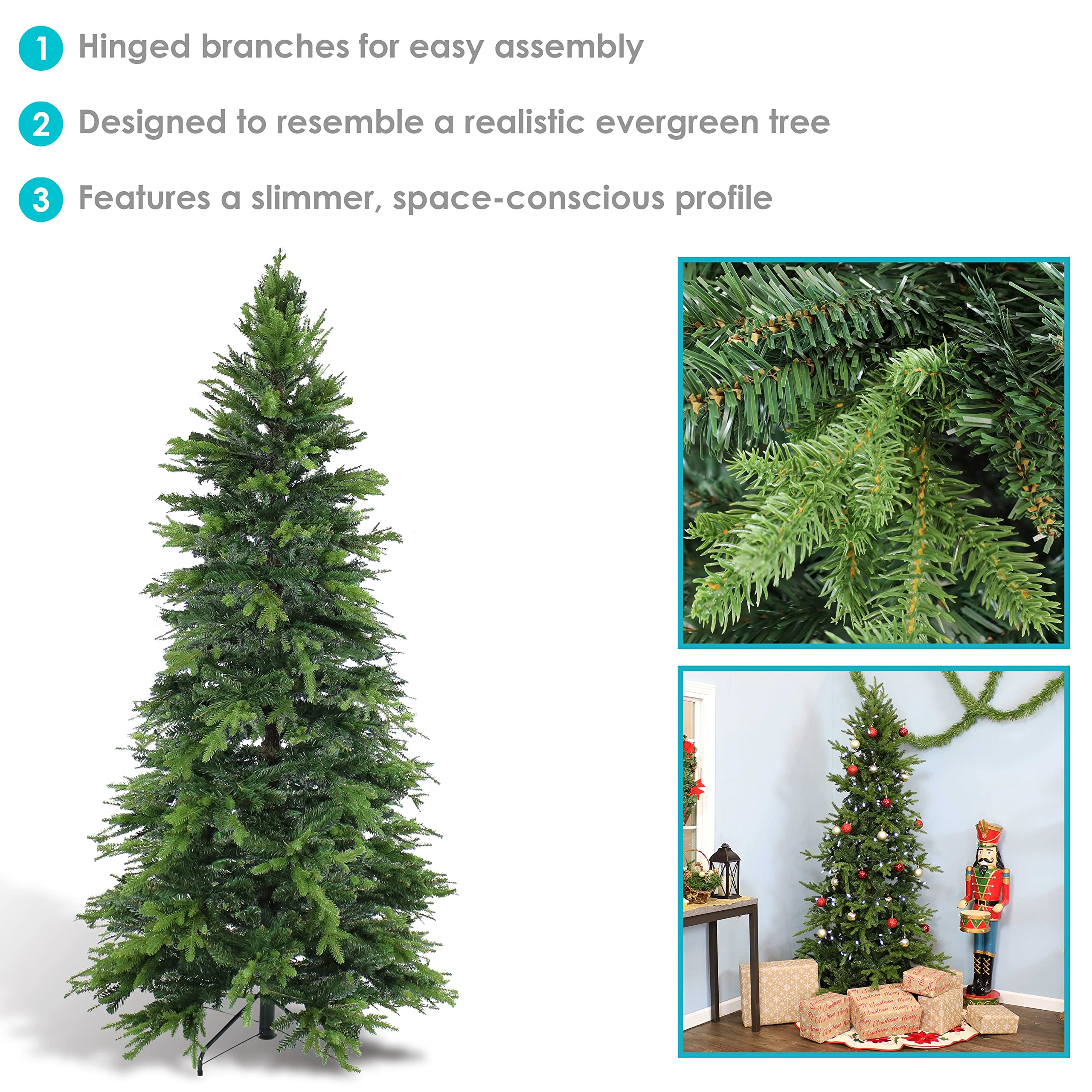Premium 8ft Slim Artificial Christmas Tree with Stand - Traditional Unlit Indoor Holiday Decor for Living Room, Office & Festive Home Decorations