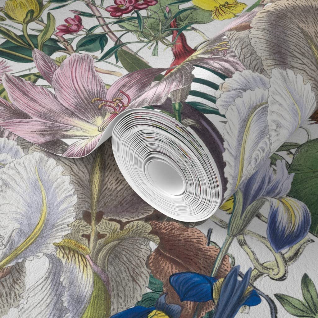 Floral Victorian Flowers Botanical Vines Wallpaper - Commercial Grade Peel & Stick Wallpaper Swatch for Living Room, Bedroom, Nursery | Romantic Summer Modern Traditional Home Decor