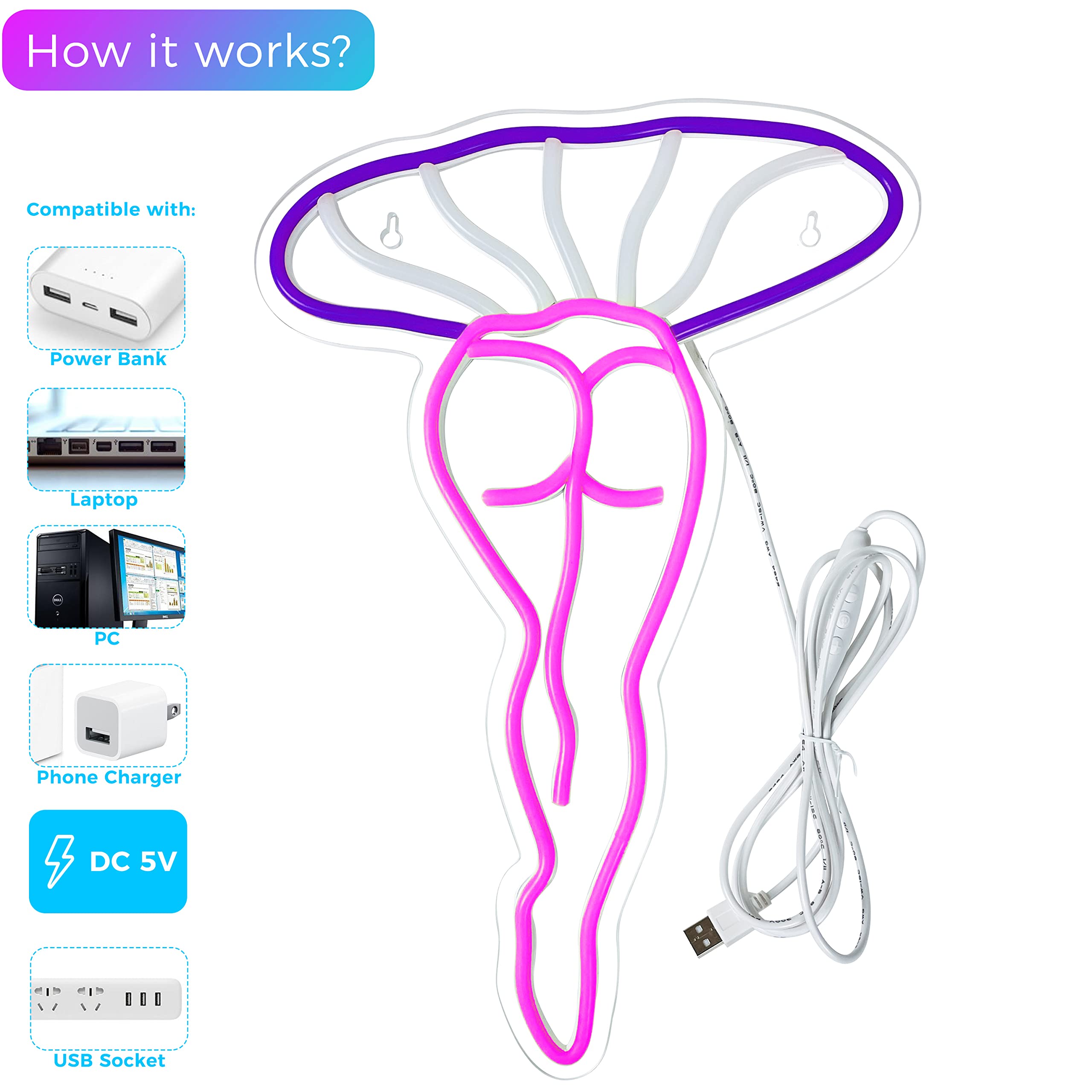 LED Mushroom Neon Light Sign - USB Powered Purple Night Light for Home, Bar, Bedroom Wall Decor - Perfect for Man Cave, Parties & Unique Gift Ideas