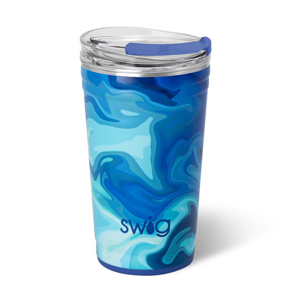 Blue Lagoon Party Cup 24oz - Insulated Plastic Cup for Summer Parties, Beach Events & Outdoor Gatherings - BPA-Free, Reusable Drinking Glass with Lid & Straw