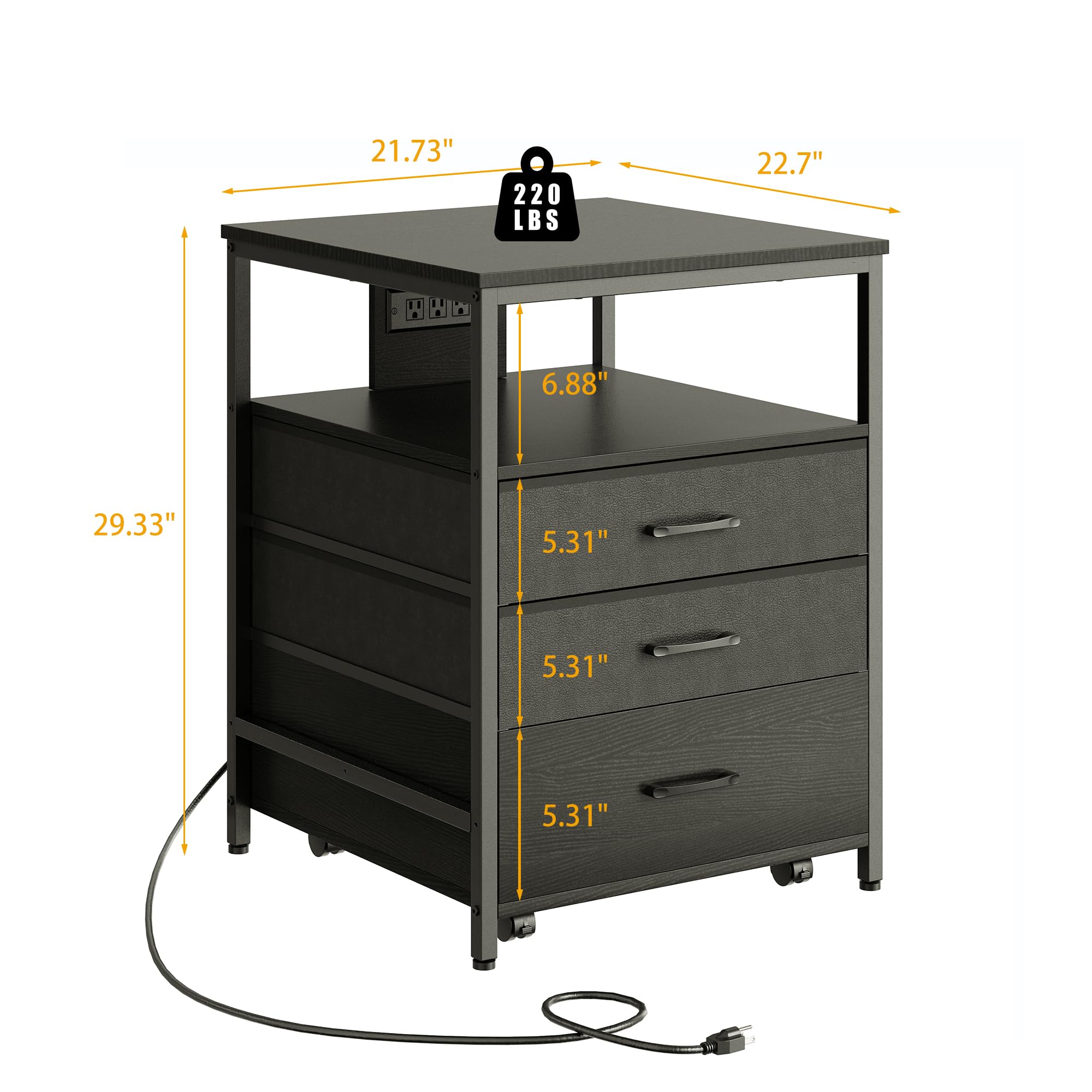 **4-Tier Mini Fridge Stand with Storage & Power Outlet - Heavy-Duty Rolling Cabinet Organizer for Home, Office, Dorm, or Kitchen - Ergonomic Refrigerator Table (Black, HB02BXB) - Perfect for Small Spaces & Beverage Storage**