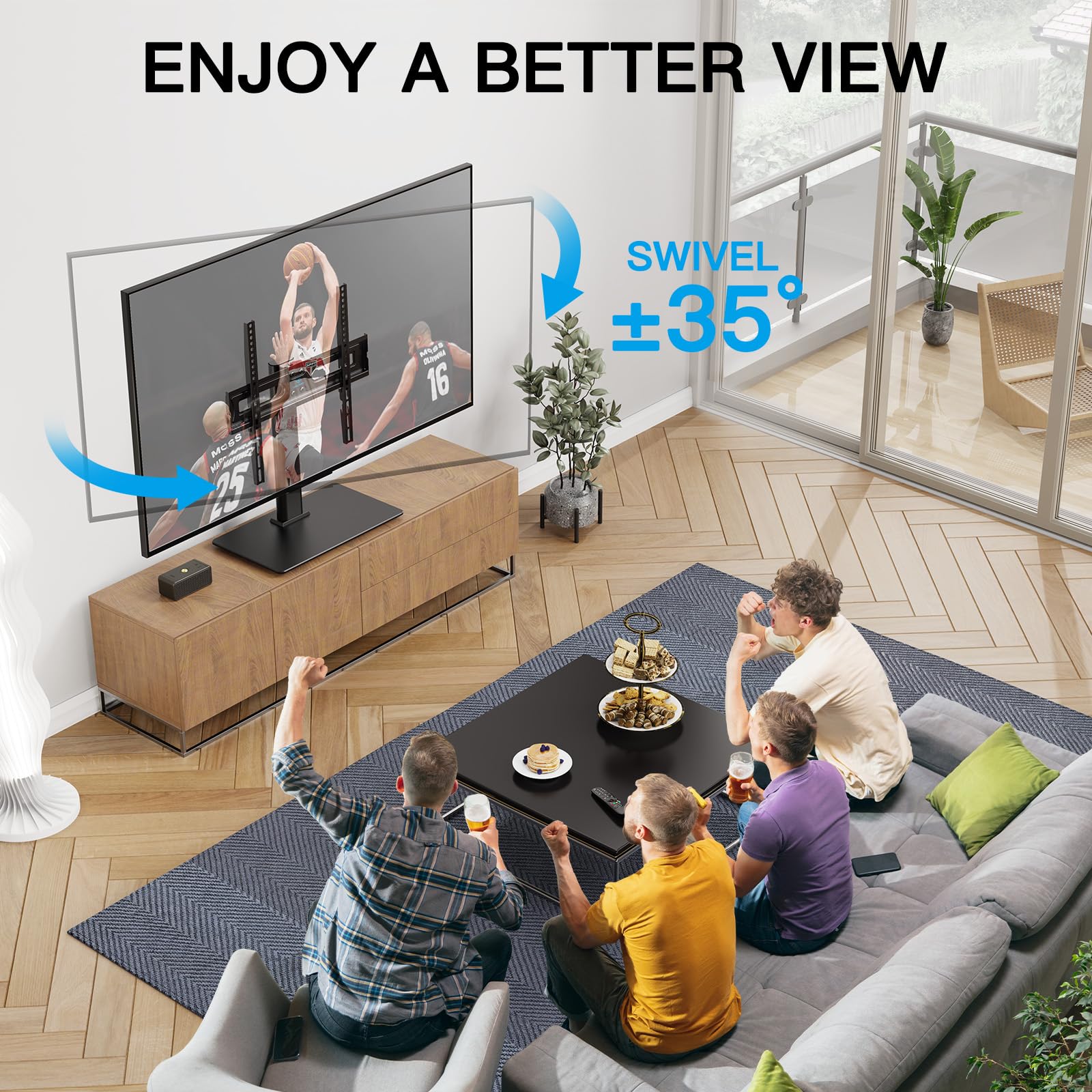 Universal Swivel TV Stand for 32-65 Inch TVs - Heavy Duty Height Adjustable Table Top Mount with Tilt Function - Perfect for Living Room, Bedroom, or Office Setup