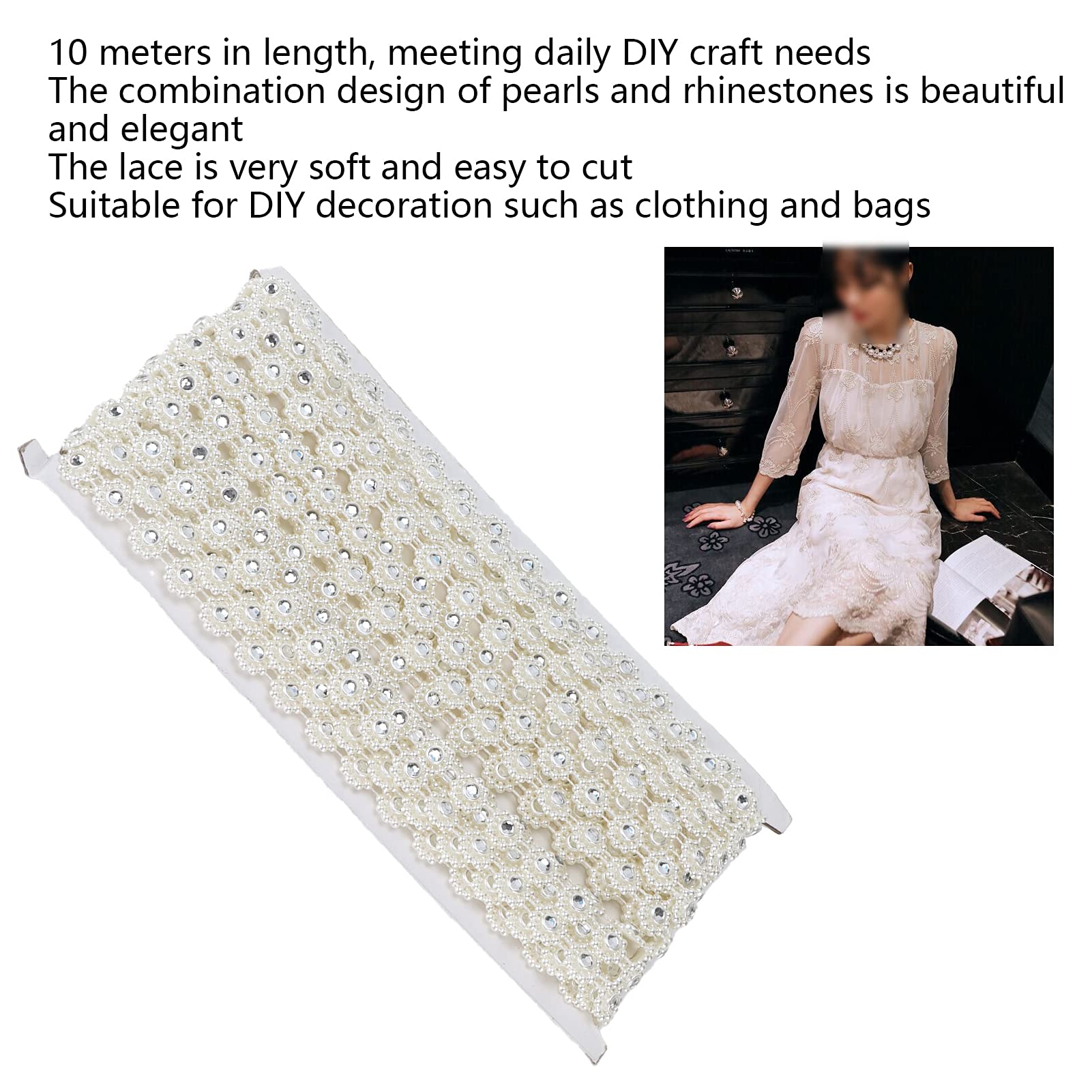 Elegant Off-White Pearl & Rhinestone Applique - Handmade Craft Embellishment for DIY, Wedding Decor, Gift Wrapping & Fashion Accessories