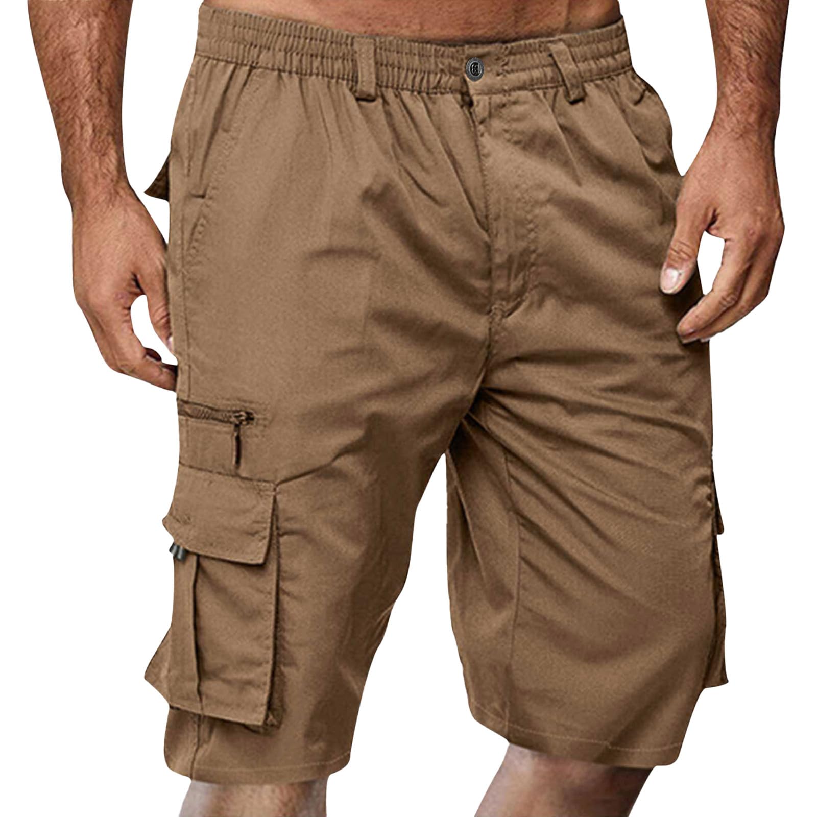 **Men's Cargo Shorts - Relaxed Fit Elastic Waist Summer Shorts with Multiple Pockets & Button/Zipper Closure - Perfect for Outdoor Activities, Hiking, and Casual Wear**