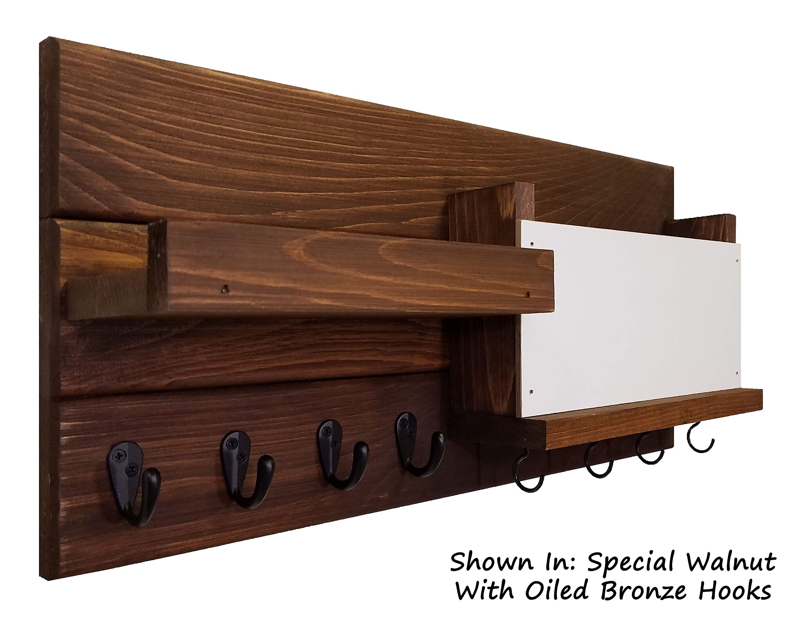 Farmhouse Style Dry Erase Whiteboard with Hooks - Wall Mounted Mail Organizer, Key Holder & Entryway Storage - Handmade in USA (20 Color Options, Special Walnut Shown) - Perfect for Home Office, Kitchen Command Center & Mudroom Organization