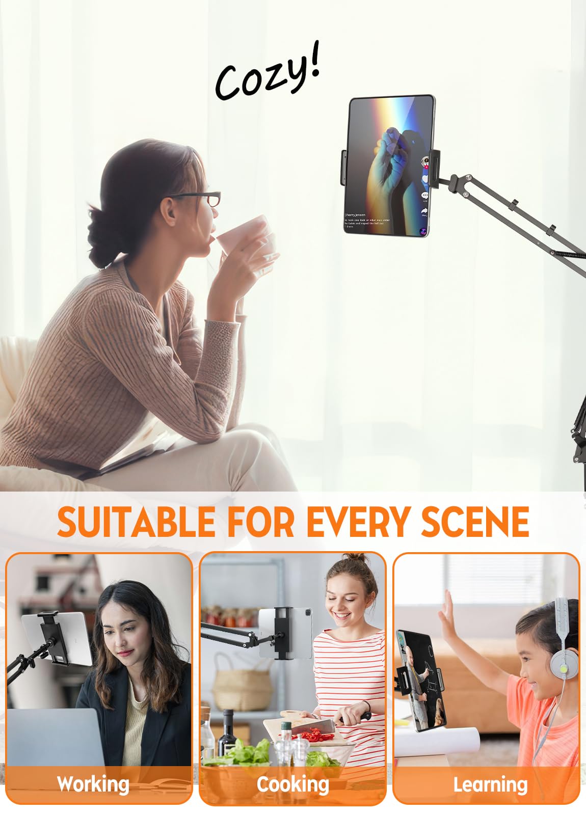 360° Rotating Carbon Steel & Aluminum Tablet Stand Holder for iPad/iPhone/Kindle/Nintendo Switch (4.6-12.9
