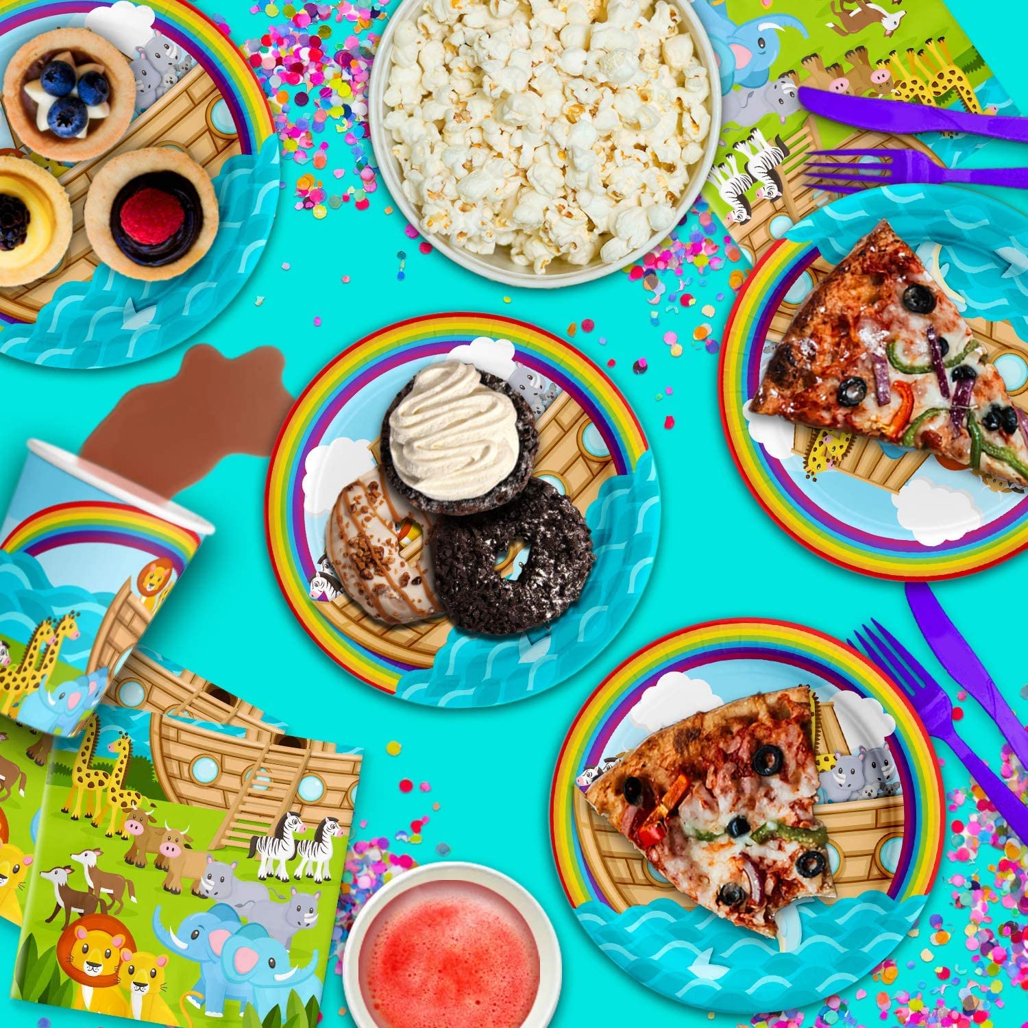 Noah's Ark Themed Birthday Party Supplies Set - 16-Piece Tableware Kit with Plates, Napkins & Cups for Kids' Animal Adventure Party