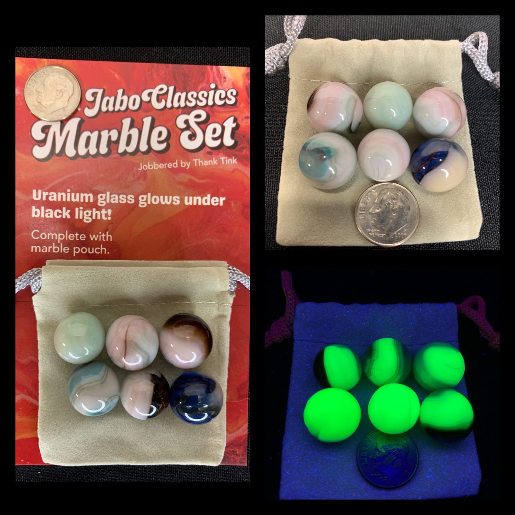 Uranium Jabo Classics Glow in The Dark Marbles Set - 6 Pack | High-Quality Glass Marbles for Kids Games, Collectibles & Nighttime Fun