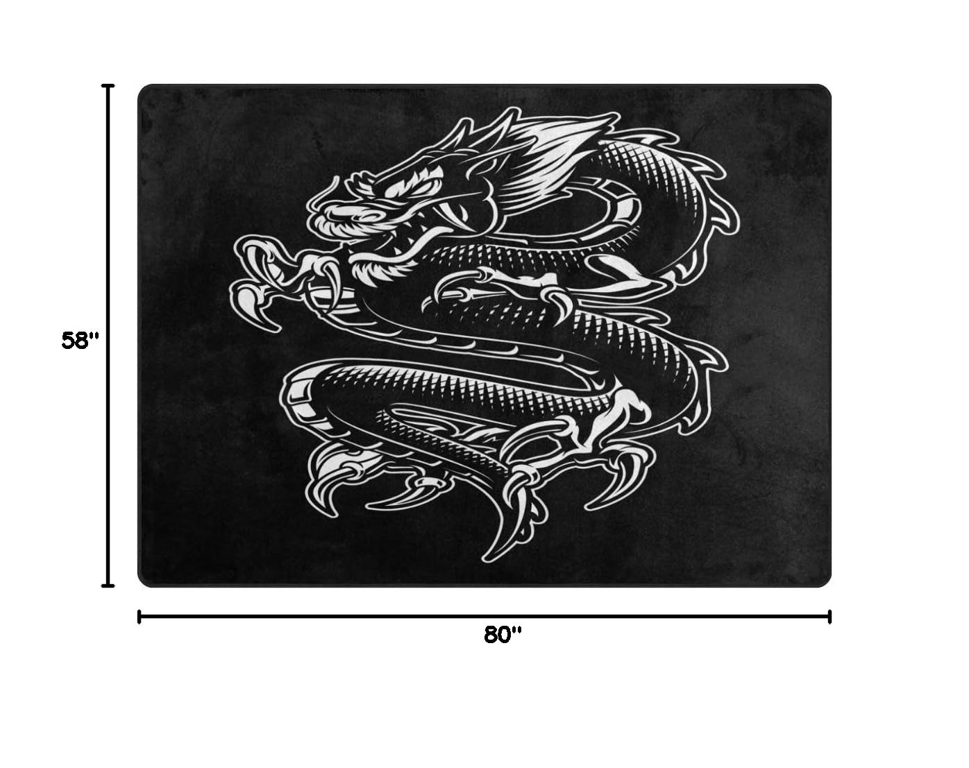 ALAZA Japanese White Dragon Black Area Rug - 7' x 5' Modern Oriental Floor Carpet for Living Room, Bedroom, Office - Perfect for Home Decor & Feng Shui Design