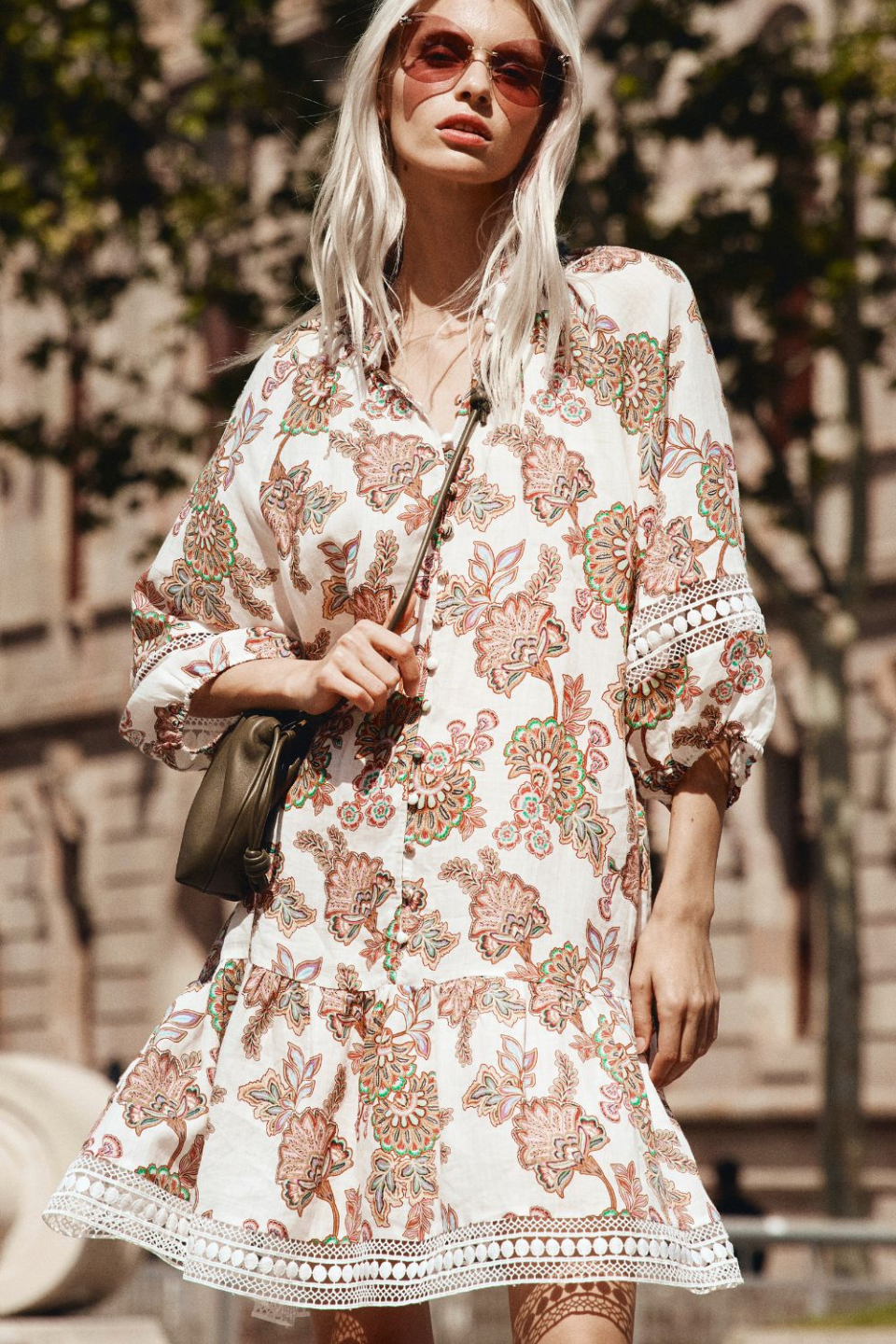 Alight Cream Paisley Short Sleeve Mini Dress - Floral Summer Party Dress for Women, Perfect for Beach Vacations & Date Nights