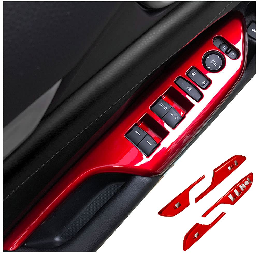 ABS Engineering Plastic Car Window Control Switch Panel Cover Trim - Compatible with Honda 10th Gen Civic 2016-2020 - Door Lock Armrest Accessories (Red) | Easy Installation & Durable Upgrade for Interior Styling
