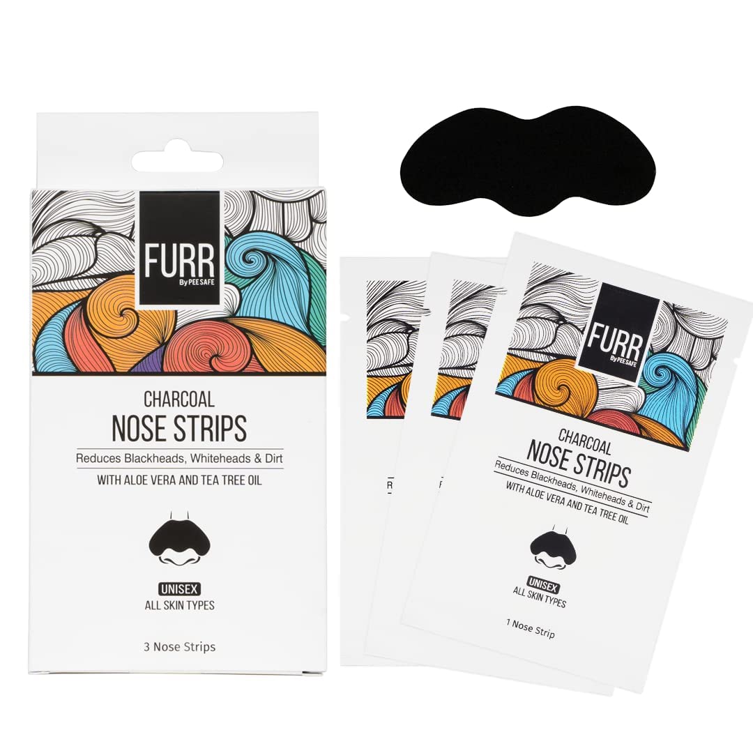 FURR By Pee Safe Blackhead Remover Bamboo Charcoal Nose Strips (6 Pack) - Deep Cleansing Pore Strips with Aloe Vera & Tea Tree Oil - Reduces Blackheads, Whiteheads, Excess Oil & Dirt - Gentle Skin Care for Men & Women - Perfect for Daily Facial Cleansing Routine
