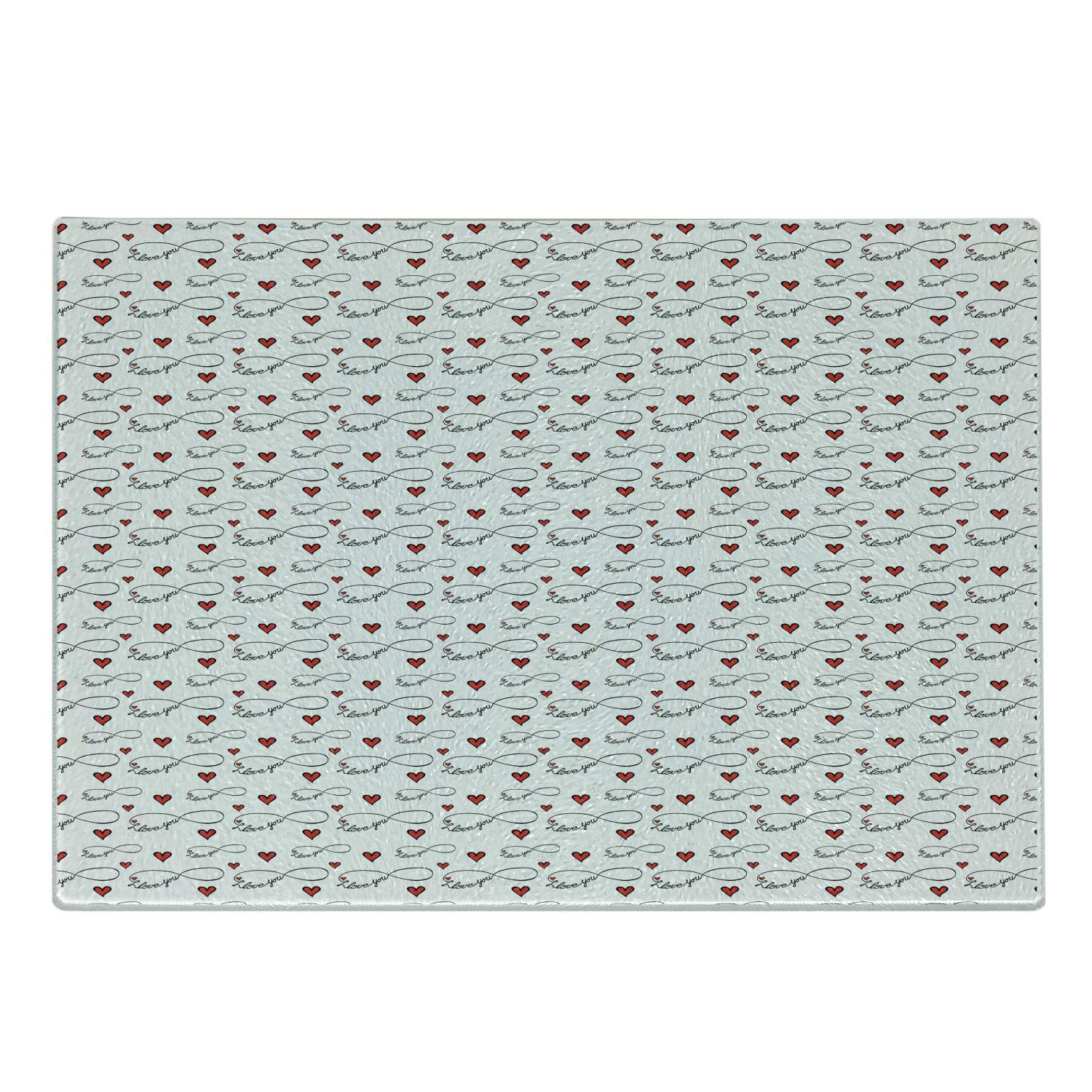 Ambesonne Romantic I Love You Cutting Board - Handwritten Infinity Symbols with Red Hearts - Valentine's Day Gift - Tempered Glass Serving Board for Kitchen - Small Size (Red, Black, White) - Perfect for Anniversary Gifts, Bridal Showers & Couples Cooking Together