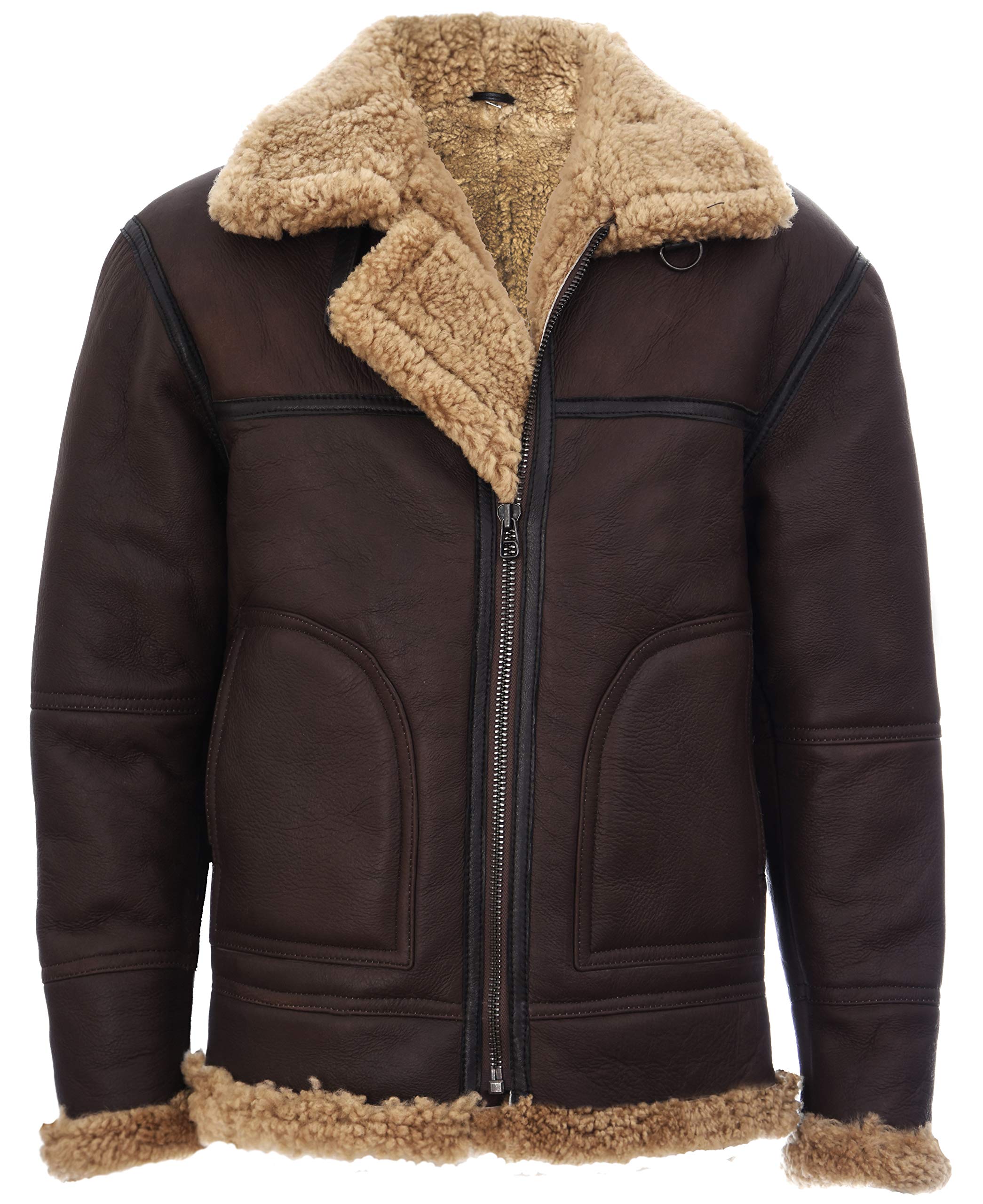 Vintage Brown B3 Sheepskin Aviator Leather Jacket for Men - Classic Pilot Style for Winter Flying, Motorcycle Riding & Outdoor Adventures