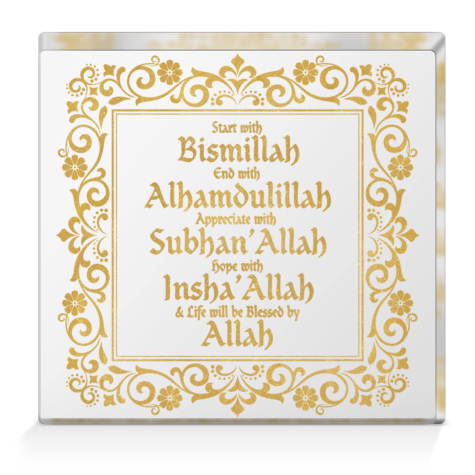 Yookeer Islamic Acrylic Eid Ramadan Mubarak Decor - Arabic Allah Table Sign for Ramadan, Eid, Birthday Gifts - Gold Desktop Ornament for Home, Office & Islamic Celebrations