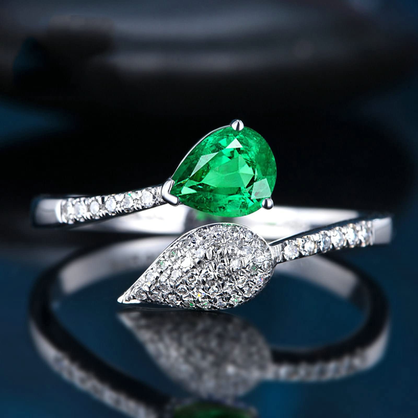 18K White Gold & 925 Sterling Silver Women's Wedding Rings - Created Emerald Moissanite/Zirconia Anniversary Band for Bride, Engagement & Special Occasions