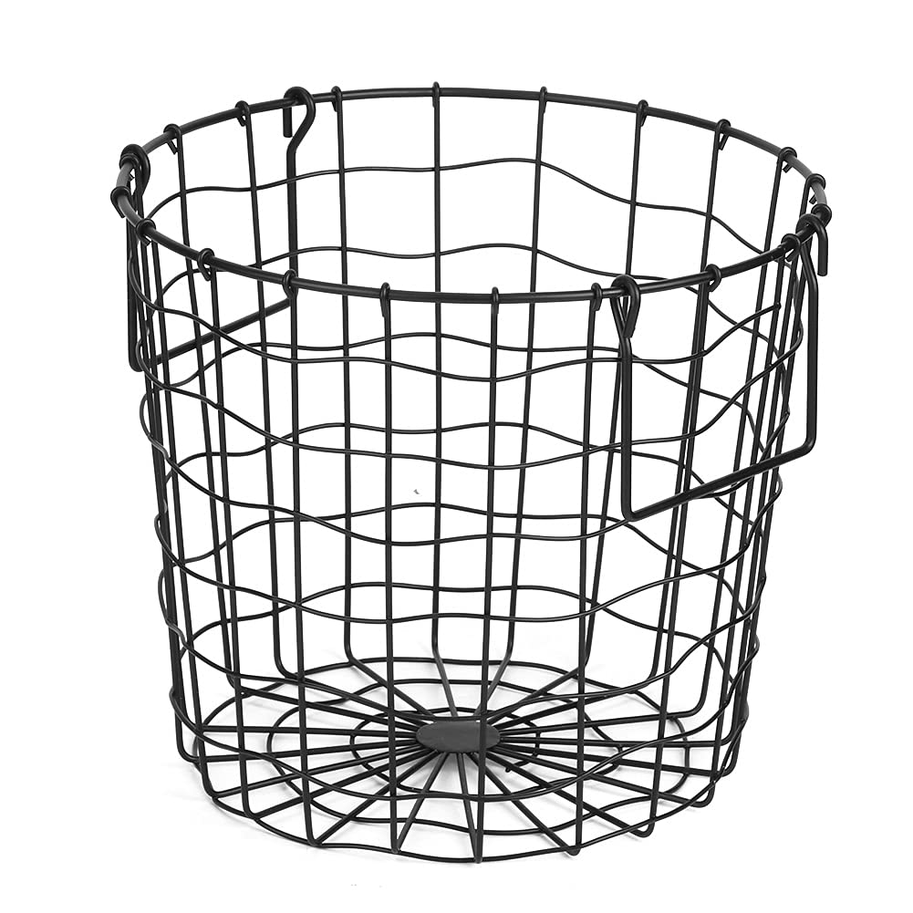 Heavy Duty Iron Wire Utility Storage Basket with Handle - Round Metal Mesh Laundry Hamper for Dirty Clothes, Household & Bathroom Organization (8.5x9.8x7.5 Inches) - Perfect for Bedroom Closet, Laundry Room & Bath Storage