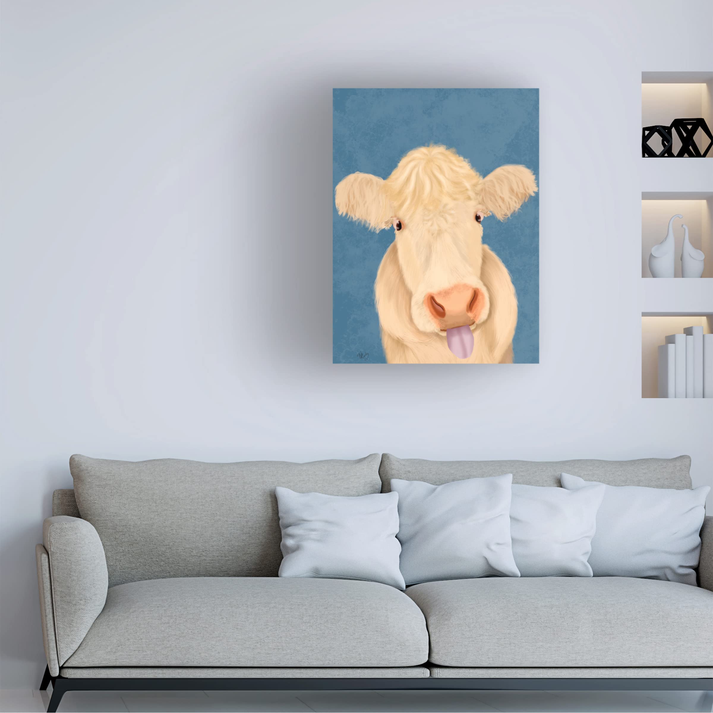 Funny Farm Cow 1 Canvas Wall Art by Fab Funky - Whimsical Animal Painting for Farmhouse Decor, Living Room, Bedroom & Office
