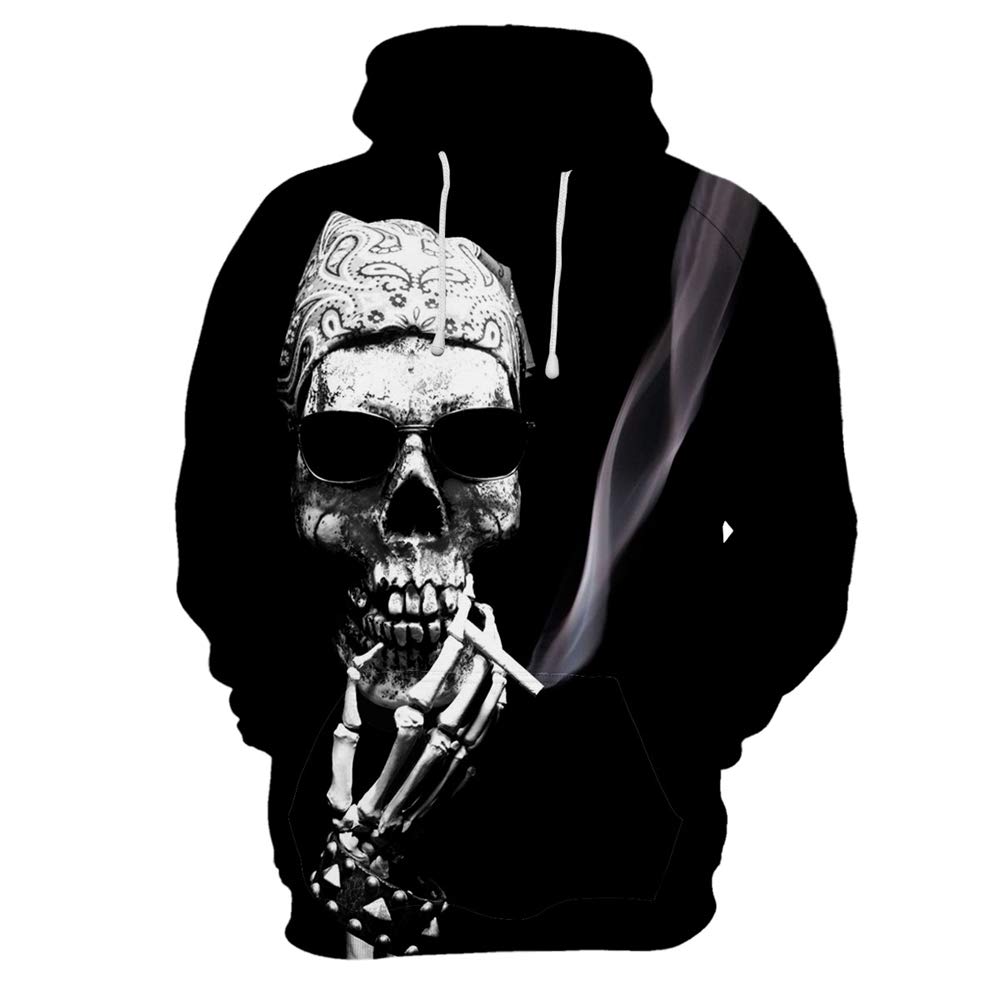 3D Printed Skull Pattern Hoodie for Men - Gothic Fashion Streetwear Sweatshirt | Trendy Graphic Pullover for Casual Wear, Halloween Costumes & Urban Style Outfits