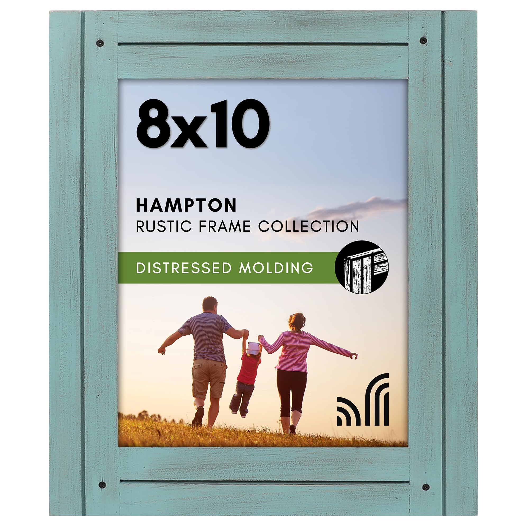 Americanflat 8x10 Picture Frame - Distressed Wood, Turquoise Blue - Perfect for Tabletop & Wall Display