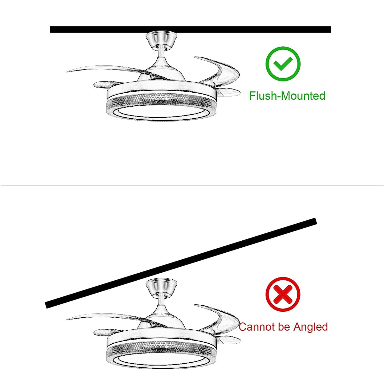 HOREVO 42 Inch Retractable Ceiling Fan with LED Lights, Bluetooth Speaker & Remote - Color Changing Dimmable Invisible Blade Chandelier Fan for Bedroom, Living Room & Outdoor Patio