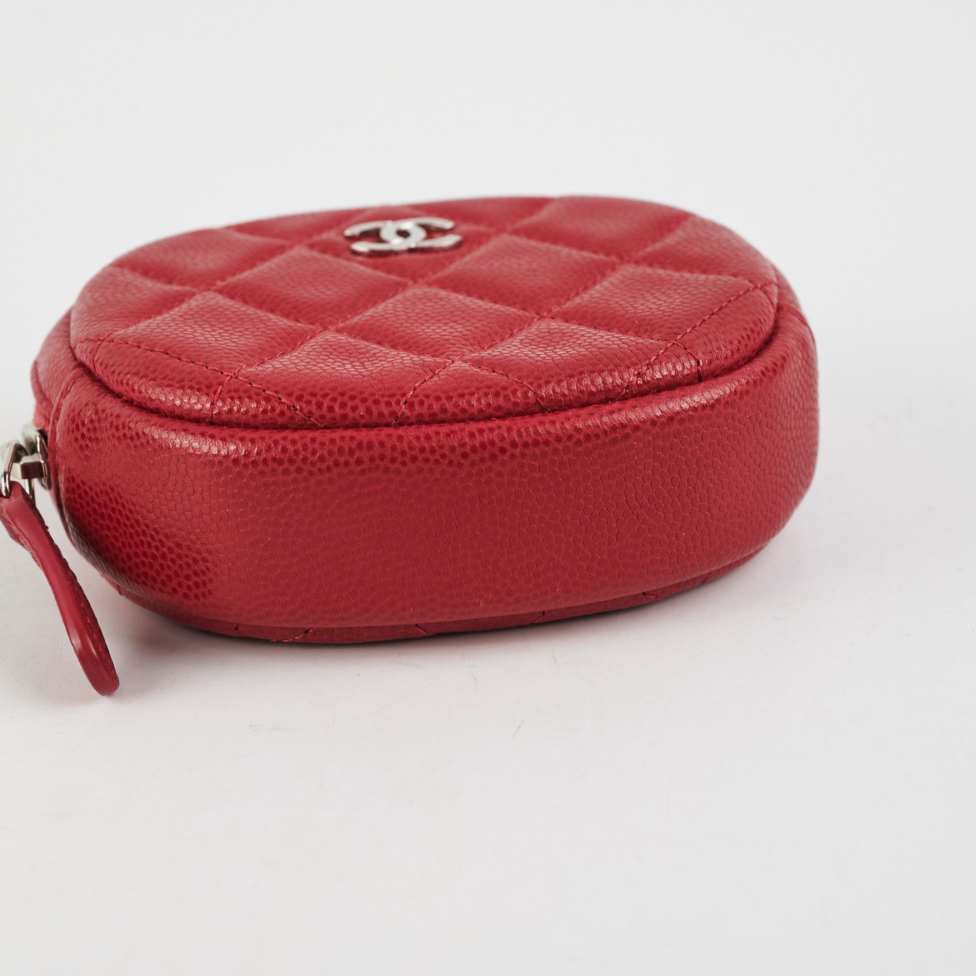Chanel Round Red Caviar Leather Coin Purse - Luxury Small Wallet for Women - Perfect for Parties, Travel & Everyday Use