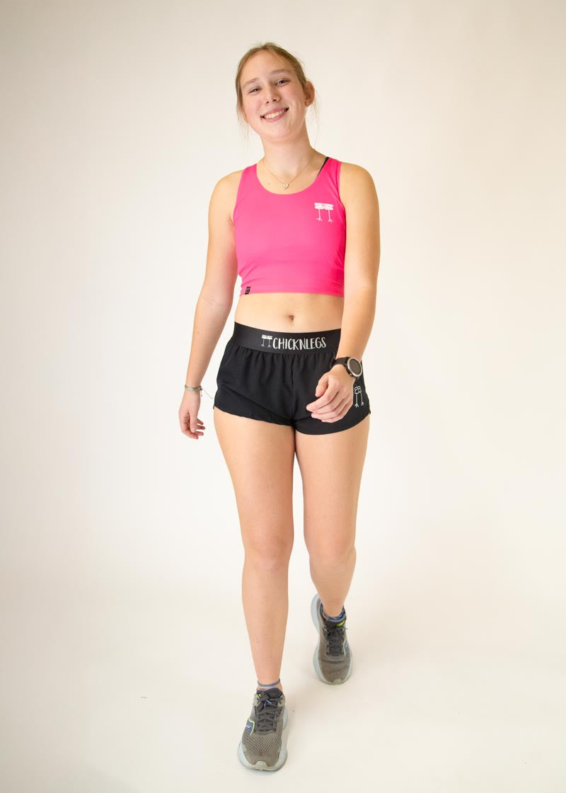 Neon Pink PWR Crop Top - Women's Workout Tank Top for Yoga, Gym & Running | High-Performance Athletic Shirt for Fitness & Sports