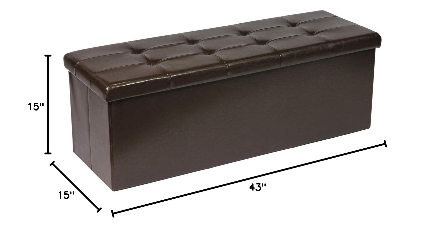 PINPLUS Folding Storage Ottoman Bench - Brown Faux Leather Footrest Seat with Hidden Storage Compartment, 43.3