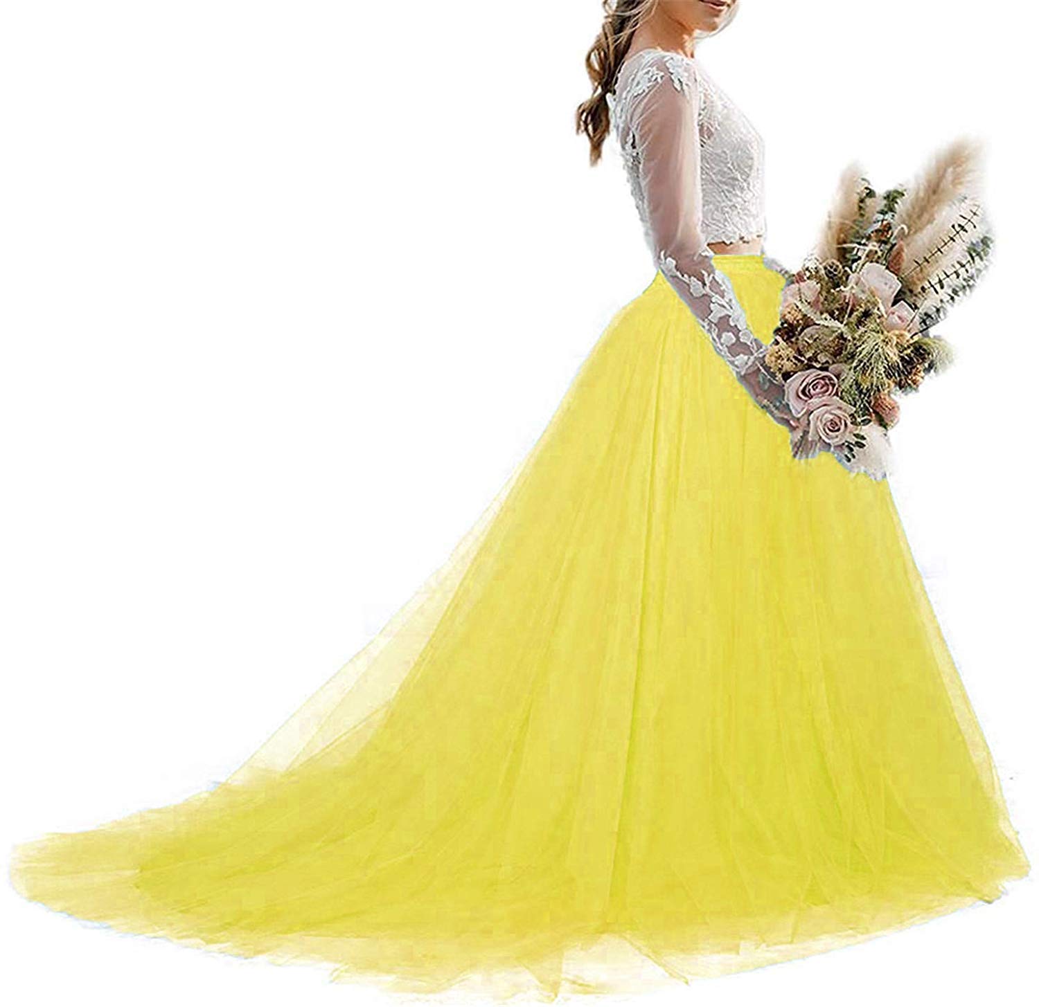 Elegant Women's Wedding Long Maxi Tulle Skirt - Floor Length Bridal Gown with Detachable Long Train Overskirt | Perfect for Bridal Ceremonies, Photoshoots & Formal Events