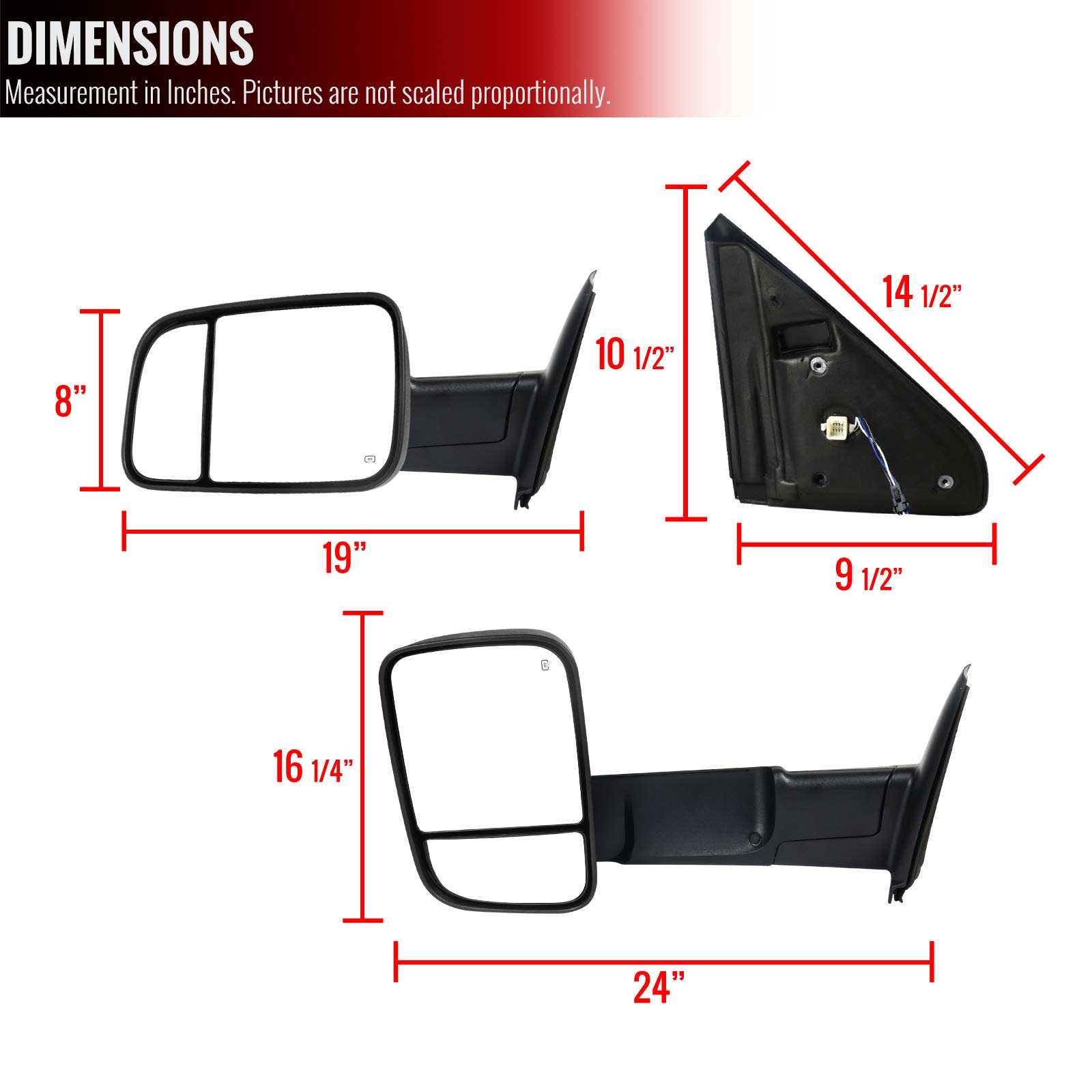 2002-2008 Dodge Ram Power Heated Flip-Up Towing Mirrors with LED Turn Signal - Compatible with Dodge Ram 1500/2500/3500 - Perfect for Towing, Camping & Off-Road Adventures