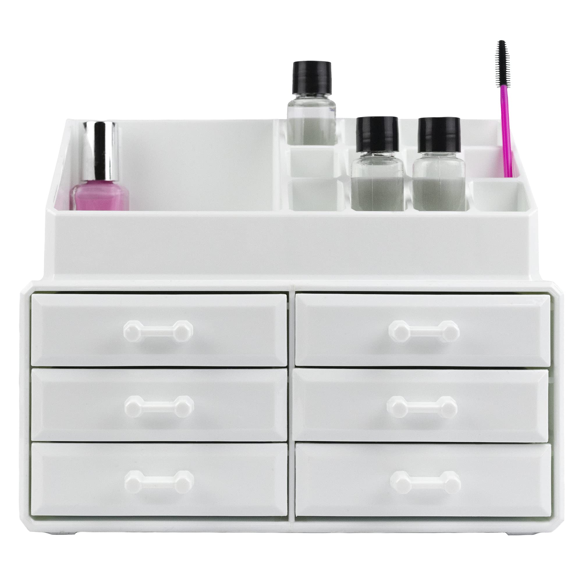 White Acrylic Makeup Organizer with Drawers - Cosmetic Storage Tray for Jewelry & Perfume Display - Beauty Vanity Organizer for Dresser, Bedroom, Bathroom Countertop - Perfect for Clutter-Free Beauty Routine & Gift Giving