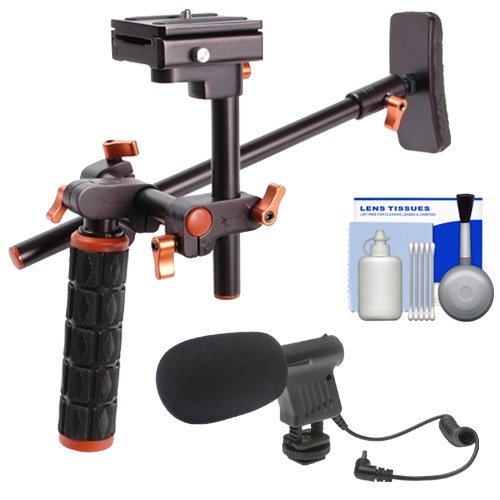 Professional DLC HD-DSLR Camera Video Rig Shoulder Brace Stabilizer with Built-in Microphone & Cleaning Kit - Perfect for Vlogging, Film Making, and Outdoor Shooting
