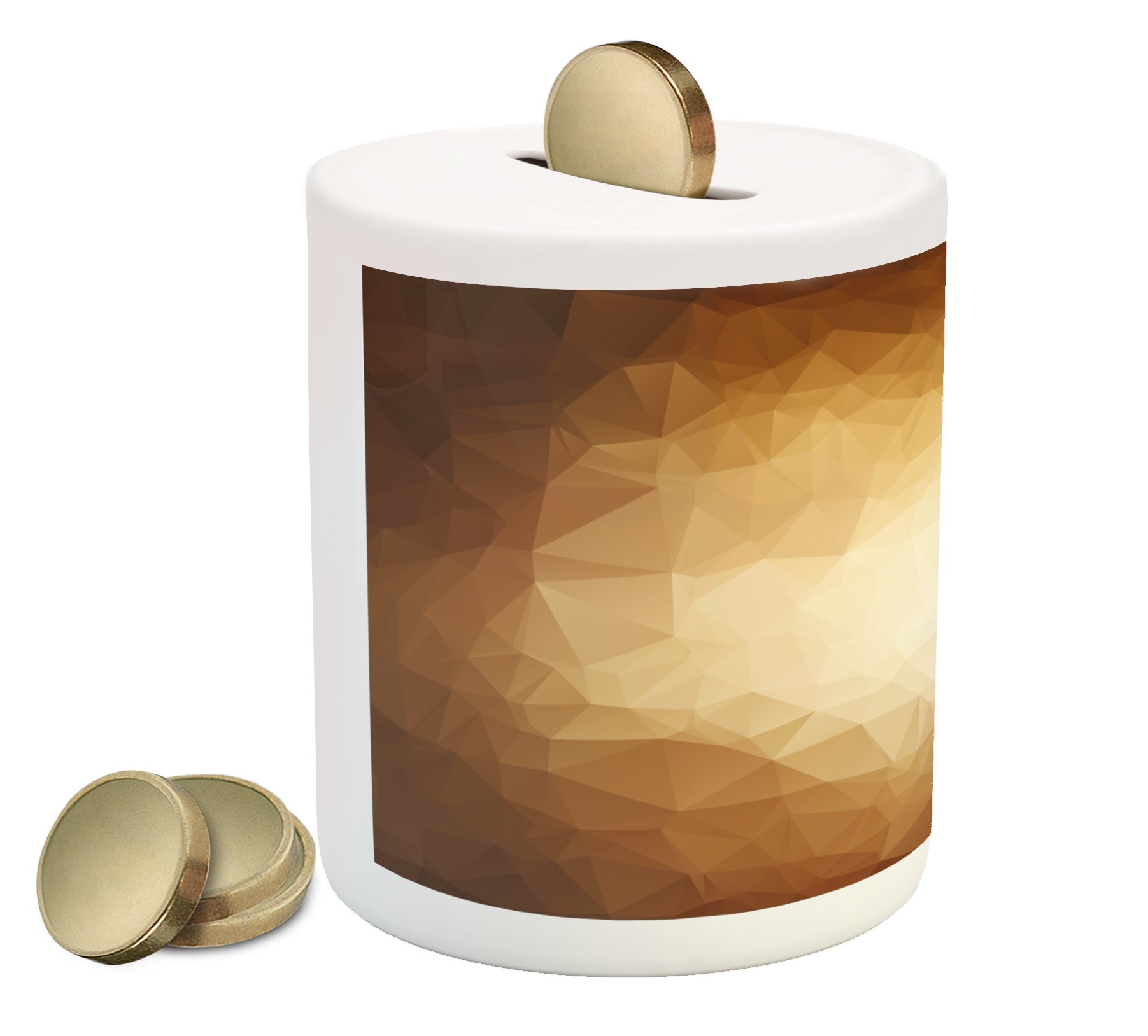 Ambesonne Ceramic Piggy Bank - Modern Abstract Triangle Mosaic Design, Geometric Money Box for Cash Savings in Brown & Tan | Perfect for Kids, Teens & Home Decor